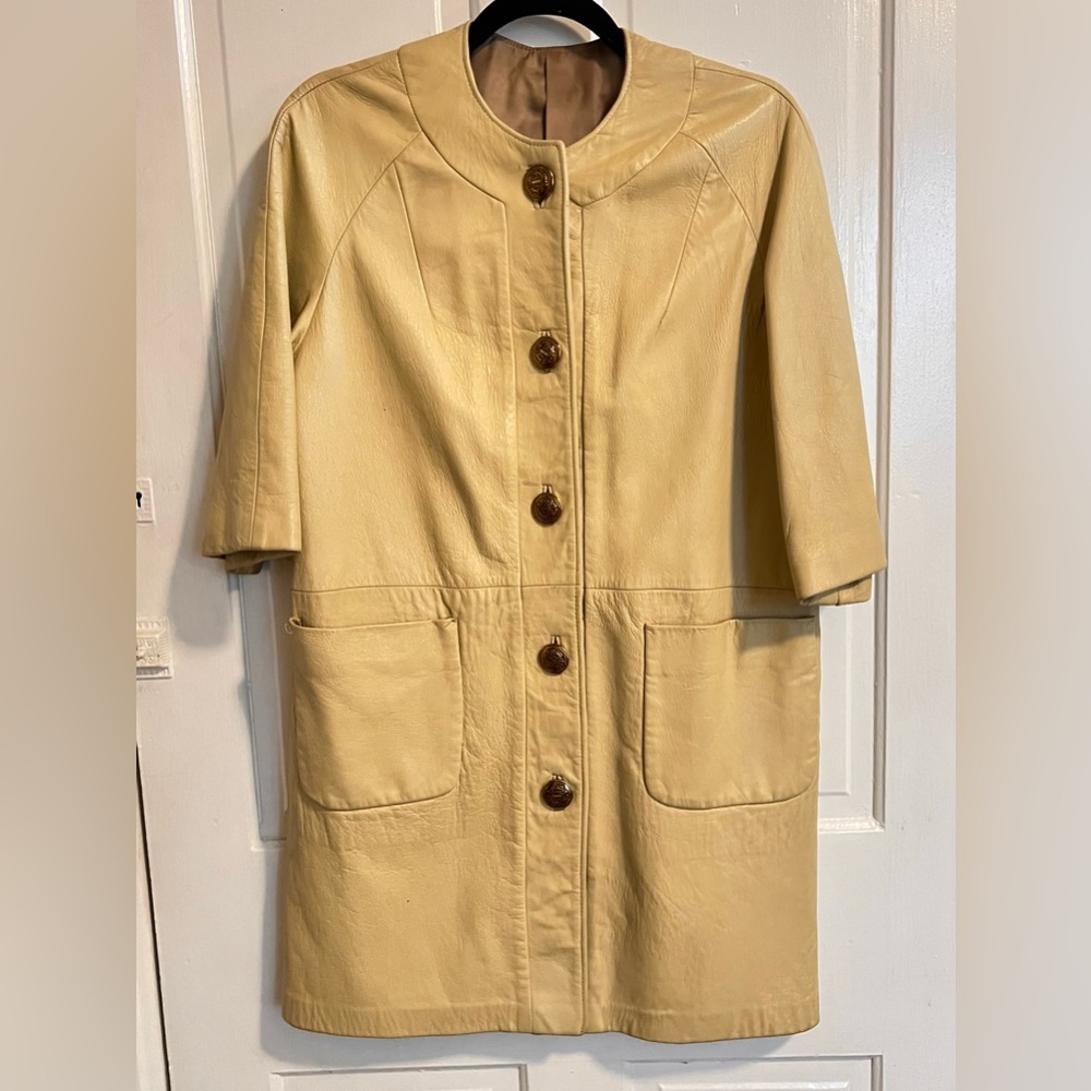 RARE Vtg 60s 70s Leathers by NEW ENGLAND SPORTSWEAR Coat USA Gold Crest Button - Picture 9 of 11